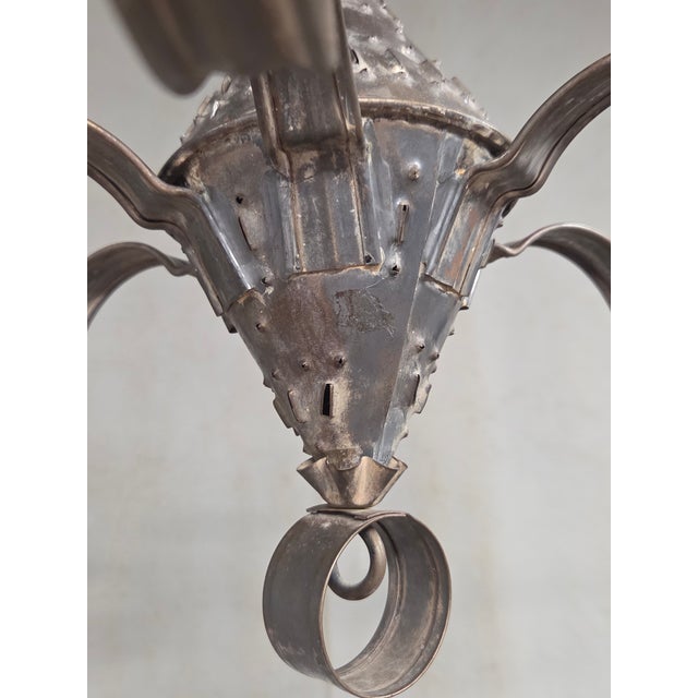 Antique Punched Tin Six-Arm Candle Chandelier, New Mexico, Spanish Colonial Style For Sale - Image 10 of 16
