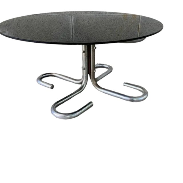 Low Coffee Table with Chromed Structure, Round Smoked Glass in the style of Giotto Stoppino, 1970s For Sale - Image 3 of 5