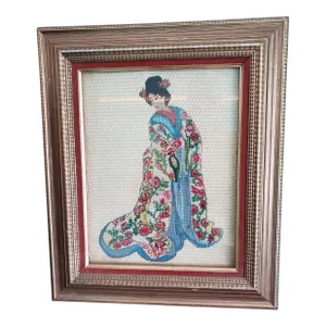 Early 20th Century Japanese Motif Handmade Needlepoint Portrait