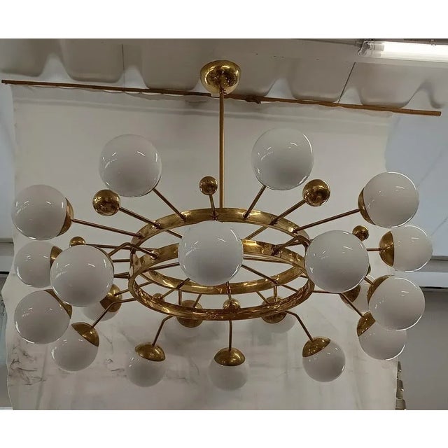 2000 - 2009 Murano Art Glass and Brass Midcentury Chandelier For Sale - Image 5 of 11