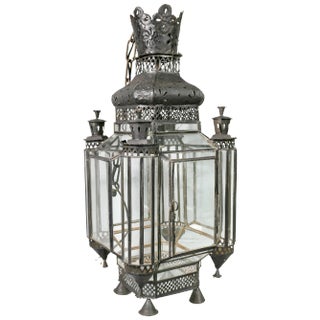 Moroccan Black Painted Tole Hall Lantern For Sale