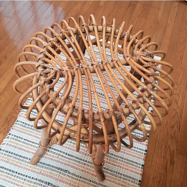 Vintage Rattan Bamboo Round Plant Stand For Sale In Fayetteville, AR - Image 6 of 11