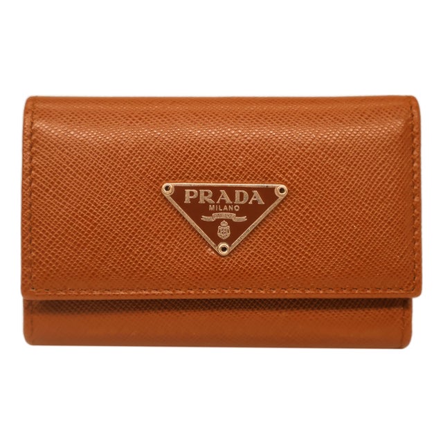 Prada Tobacco Saffiano Leather Portamon Key Case Card Holder, 2016. For Sale
