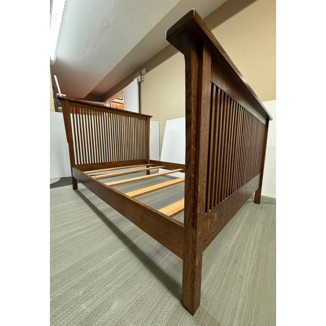 Brown Full Size Arts & Crafts Oak Wood Bed-Frame For Sale - Image 8 of 12