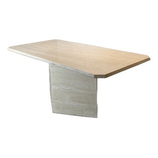 Travertine Dining Table with Sculptural Pedestal Base For Sale