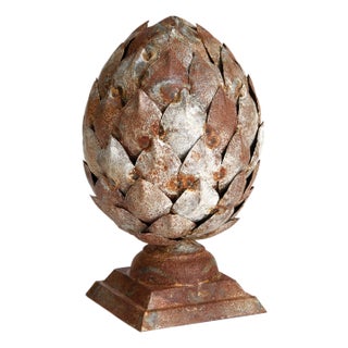 Weathered Metal Artichoke Finial Small For Sale