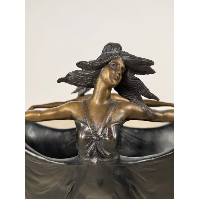 Figurative Art Nouveau Bronze Maidens Vase / Planter – Signed H. Beau, 20” Tall For Sale - Image 3 of 14