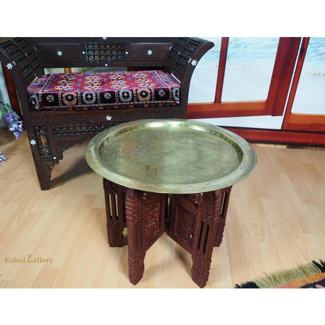 Vintage Orient Islamic Hammer Engraved Table Tray, 1940s For Sale - Image 12 of 18