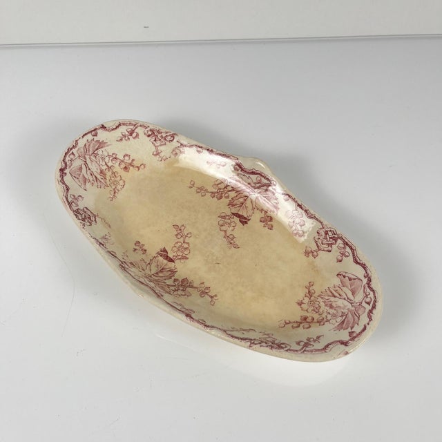 Ceramic Oval Pink Earthenware Fontainebleau Serving Dish with Side Handle from KG Lunéville, 19th Century For Sale - Image 7 of 11
