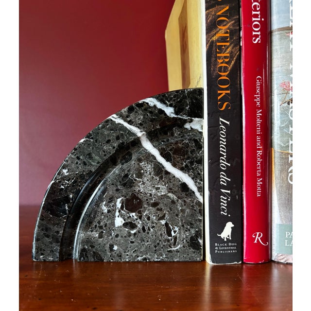 Postmodern 1980s Black Marble Demilune Bookends For Sale - Image 3 of 4