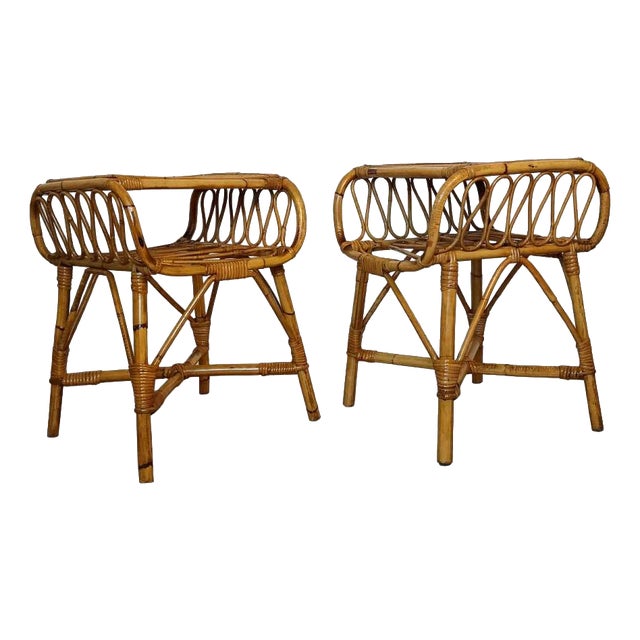 Bamboo Bedside Tables, 1960s, Set of 2 For Sale