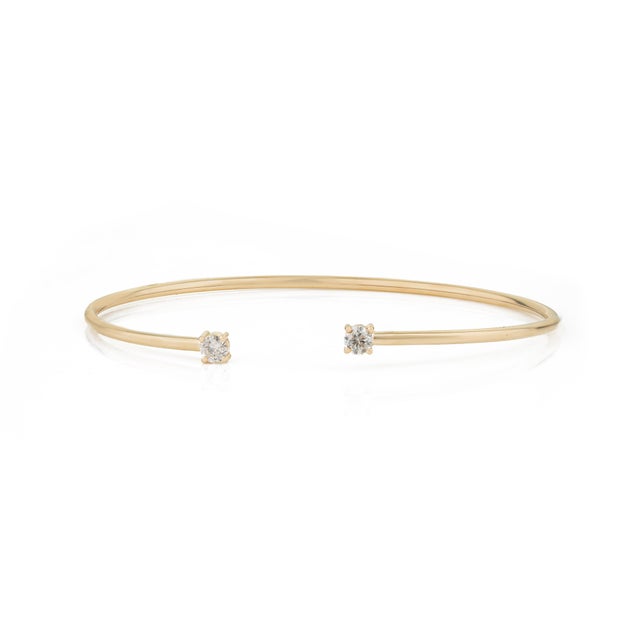 Brilliant Cut Diamond Adjustable Cuff Bangle Bracelet in 14k Yellow Gold For Sale - Image 4 of 15