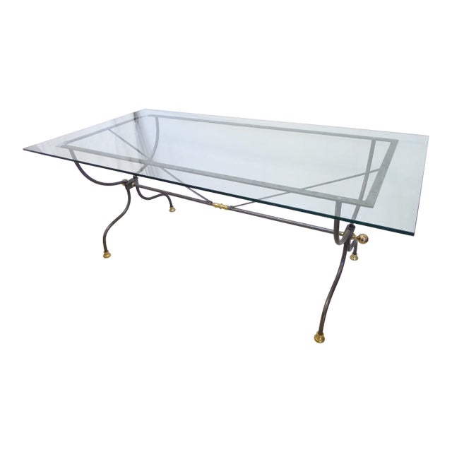 Vintage French Steel & Glass Dining Table For Sale