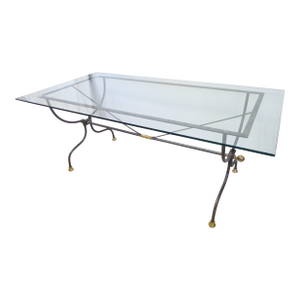 Vintage French Steel & Glass Dining Table