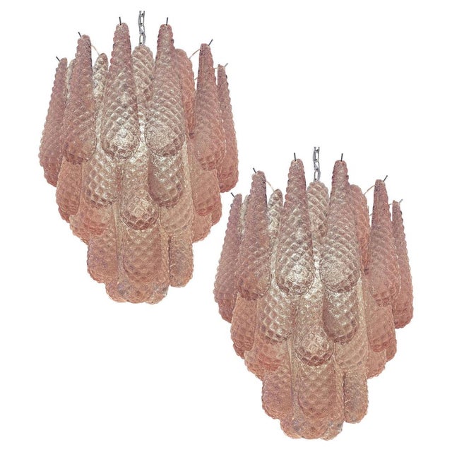Glass Pink Petal Chandeliers, Murano, 1990s, Set of 2 For Sale - Image 15 of 15