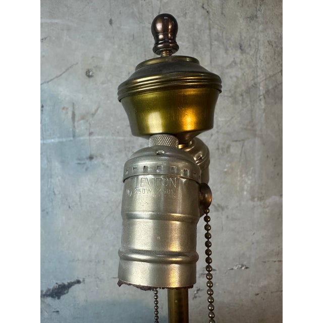 Sculpture Materials Vintage Rustic Terracotta Olive Jar Table Lamp Green Patina Wood Base For Sale - Image 7 of 11