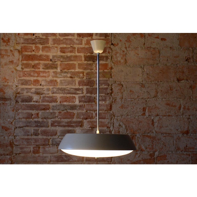 Mid-Century Czech Pendant Light in Steel and Opaline Glass attributed to Lidokov, 1950s For Sale - Image 10 of 12