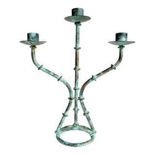 Rustic Verdigris 3-Arm Candelabra For Sale