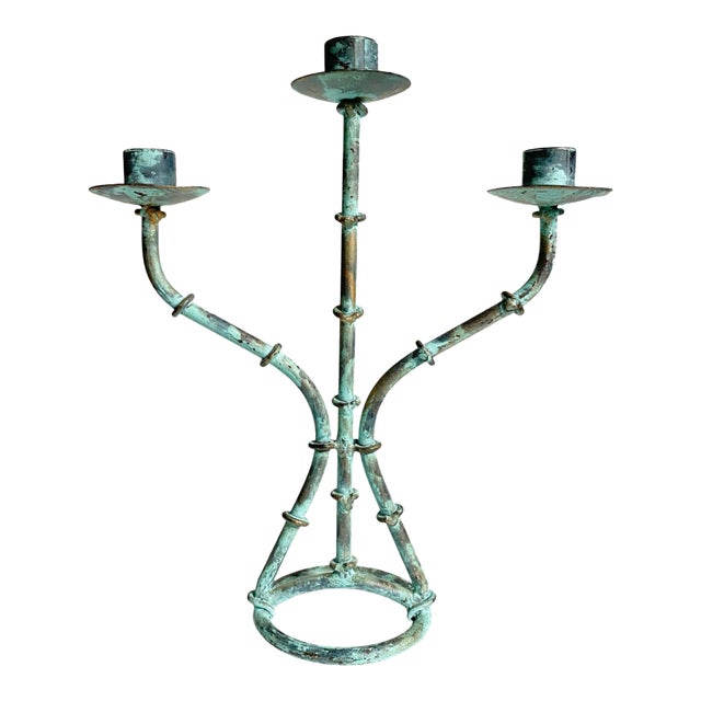 Rustic Verdigris 3-Arm Candelabra For Sale