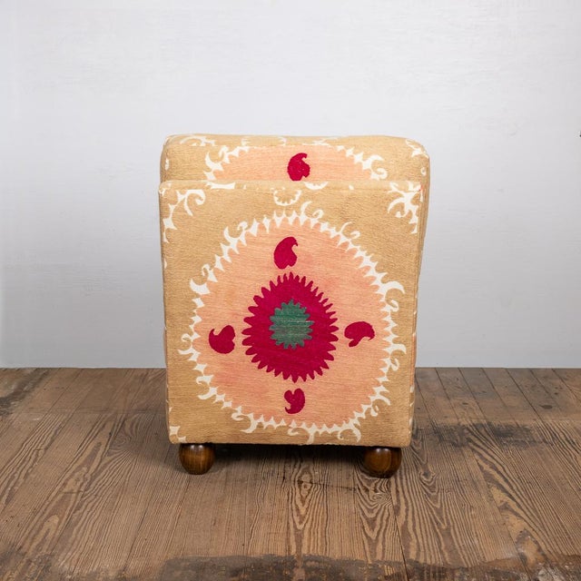 Tan Slipper Chair Upholstered in Suzani For Sale - Image 8 of 8