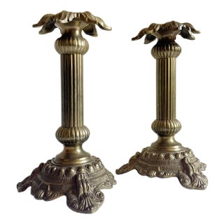 Palm Beach Style Brass Candlesticks, 1960s - A Pair For Sale