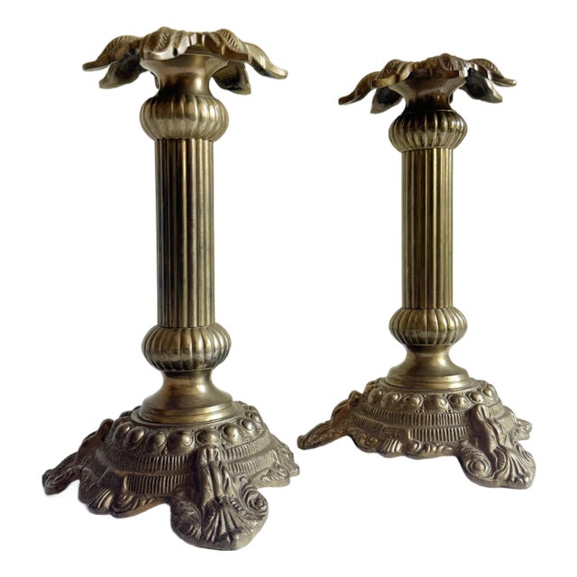 Palm Beach Style Brass Candlesticks, 1960s - A Pair For Sale