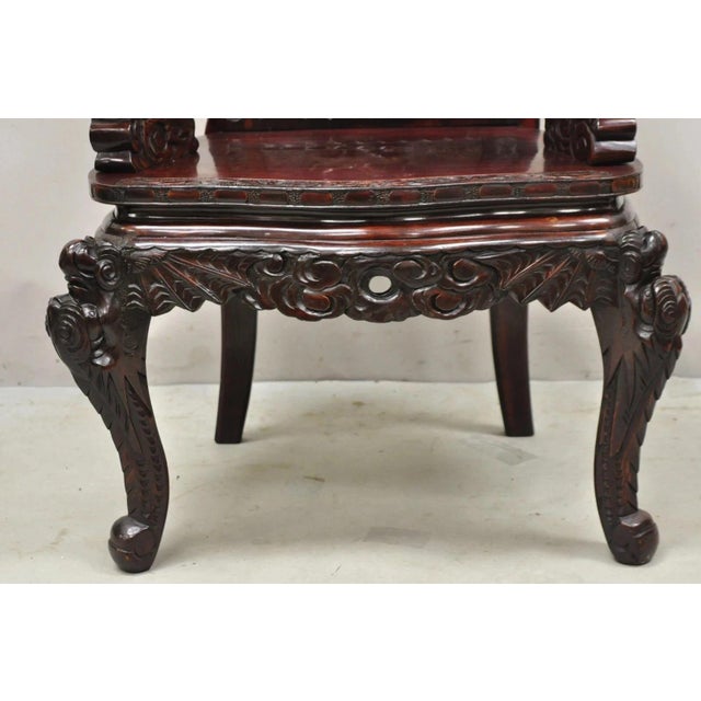 Early 20th Century Antique Japanese Export Carved Hardwood Foo Dog Figural Throne Desk Arm Chair For Sale - Image 5 of 12