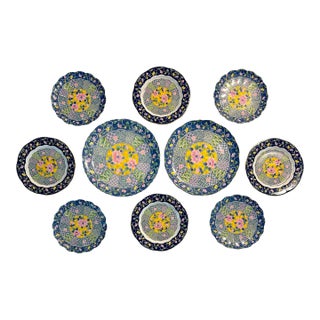 MCM Gump’s Japanese Scalloped Gold Rimmed Imari Floral Porcelain Plates - A 10 Piece Set For Sale