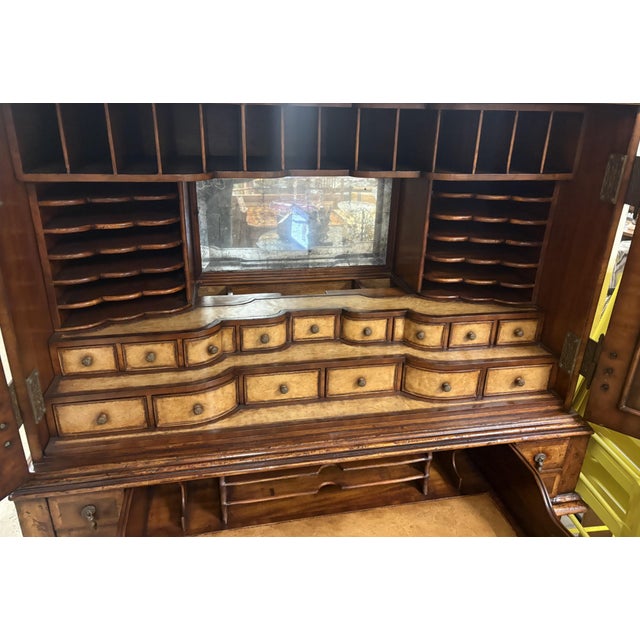 Jonathan Charles Contemporary William and Mary Walnut Secretaire Cabinet on Stand Oyster Veneers For Sale - Image 14 of 14