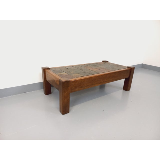 Vintage Brutalist Coffee Table in Oak and Slate, 1960s For Sale - Image 16 of 16