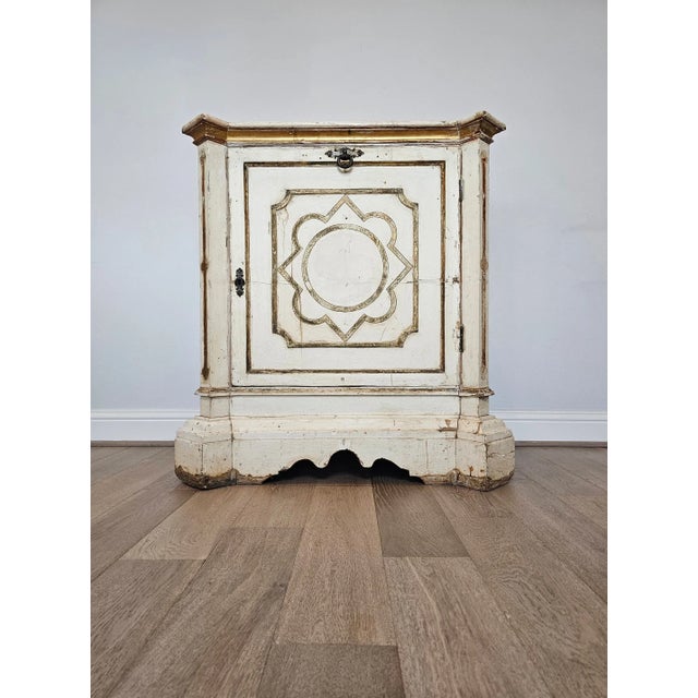 A rare, one-of-a-kind antique Italian painted marbleized parcel gilt cabinet with beautifully aged distressed patina....