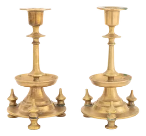 Russian Empire Brass Candlesticks, Pair