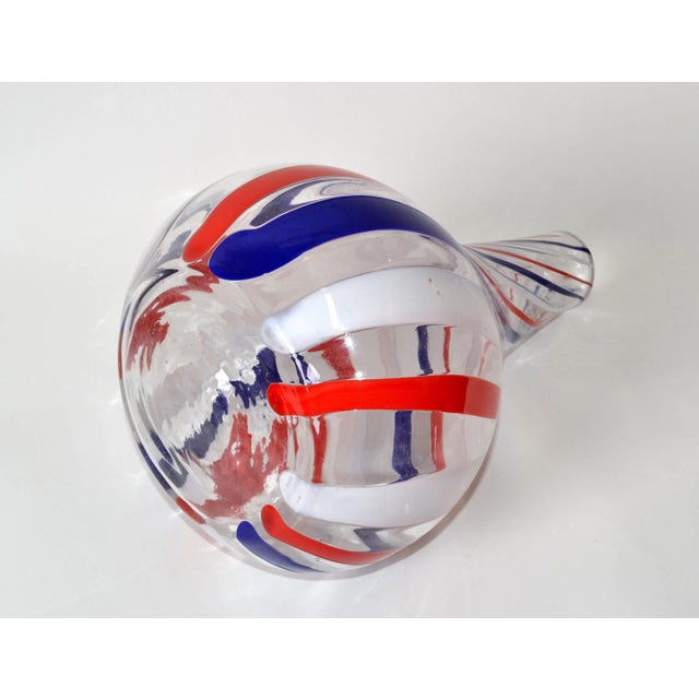 Marked Italian Blown Murano Decorative Vase Swirls of Red, White & Blue Color For Sale - Image 9 of 13