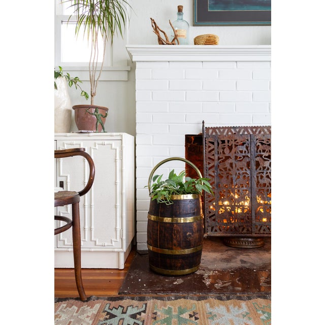 Antique Dutch Wood Cooper Barrel With Brass Hoops and Handle For Sale - Image 10 of 18