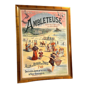 Large French Color Lithograph Poster Advertising Seaside Railway Travel