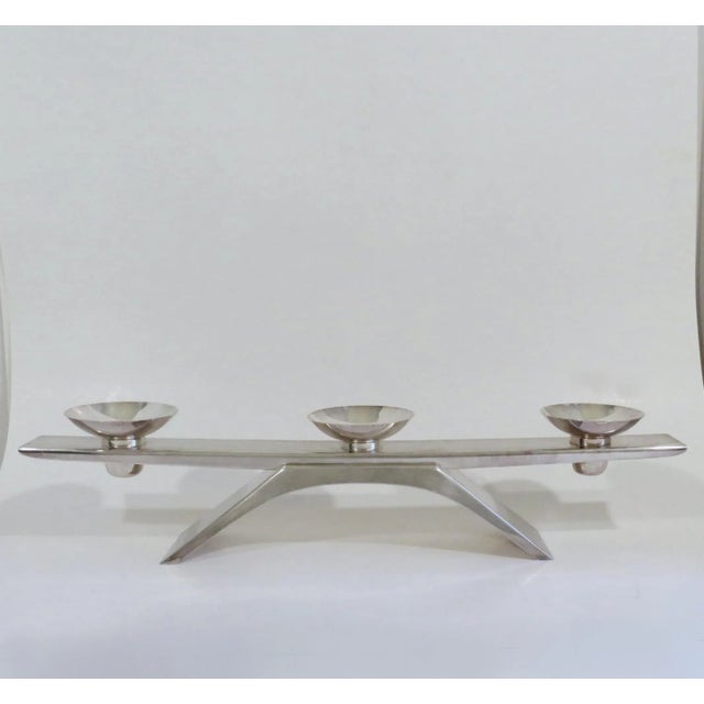 Vintage streamline modernist silverplate candelabra, created in the 1960s by German designer Kurt Radtke, for WMF...
