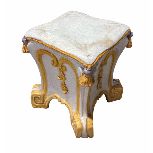 Neoclassical Vintage Italian Majolica Pottery Neoclassical Style Garden Seat For Sale - Image 3 of 6