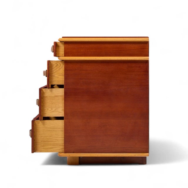 Mid 20th Century Paul Frankl for Johnson Furniture Mid Century Leather, Birch and Maple Station Wagon Dresser For Sale - Image 5 of 9