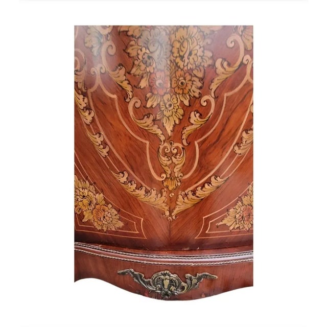 French Continental Mahogany Marquetry and Metal Decorated Side Console Cabinet For Sale - Image 4 of 13