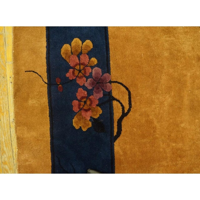 1920s 1920s Gold Floral Medallion Chinese Art Deco Carpet 9' X 11' 7" Knotted Wool Rug For Sale - Image 5 of 10