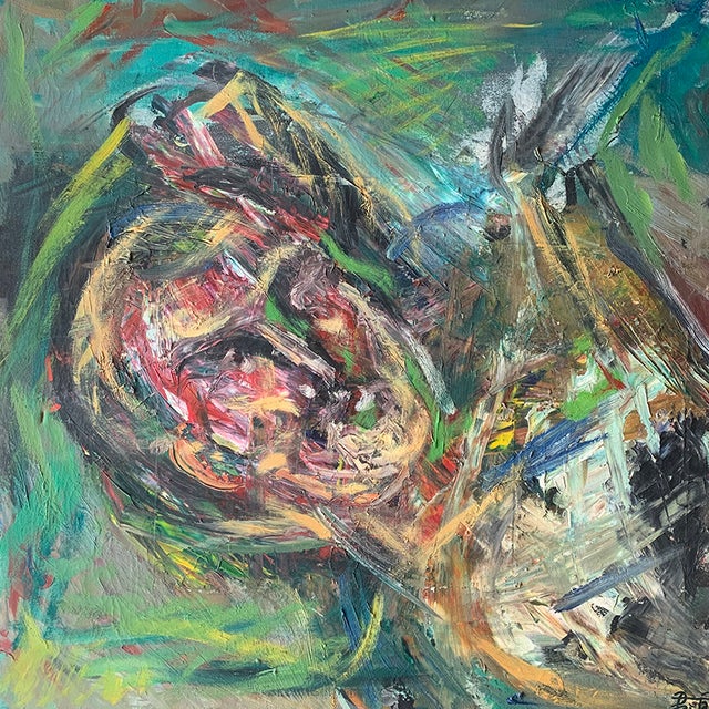 Original abstract oil painting on canvas titled ‘Durere’ (Pain), by Romanian artist Bebu Dura. Signed by the artist and...