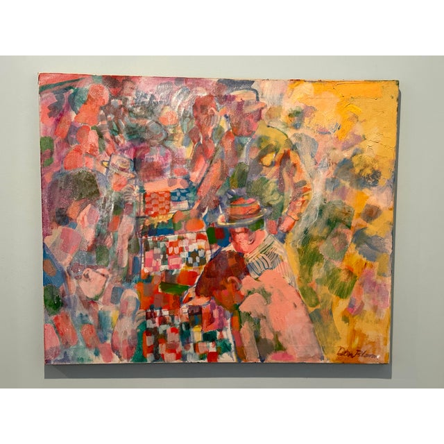 Vintage impressionistic, hazy portrait of a group of men playing checkers by Don Bloom. Oil on canvas. Beautiful luminous...