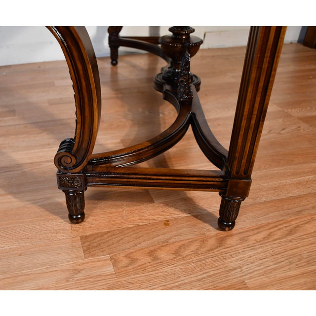 1900s Antique French Louis XVI Walnut & Satinwood Inlay Console Table For Sale - Image 17 of 18