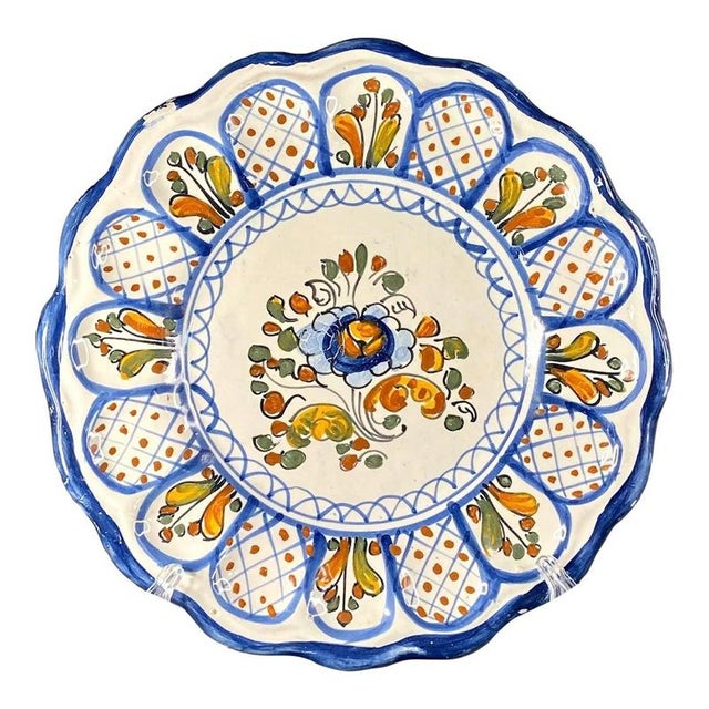 Blue Antique Hand-Painted Ceramic Plate with Floral Motifs from Talavera De La Reina For Sale - Image 8 of 8