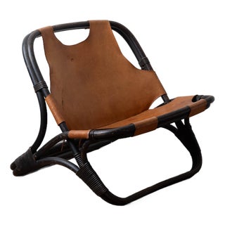 Italian Bamboo and Leather Lounge Chair, 1960s For Sale