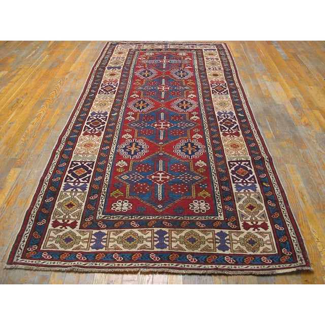 19th Century Caucasian Kuba Carpet ( 4' x 9' - 122 x 274 ) Antique Caucasian - Kuba Russia Knotted Rug, Country of Origin:...