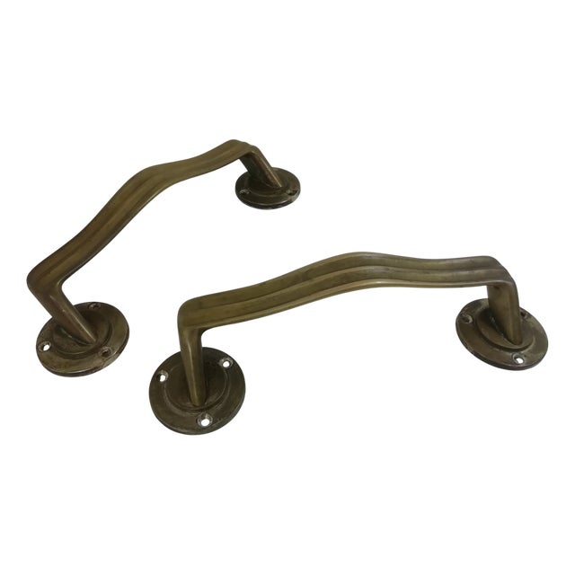 Art Deco Brass Handles, Italy, 1940s, Set of 2 For Sale