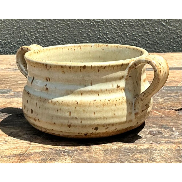 Farmhouse Vintage Original Studio Pottery Two Handle Bowl For Sale - Image 3 of 12