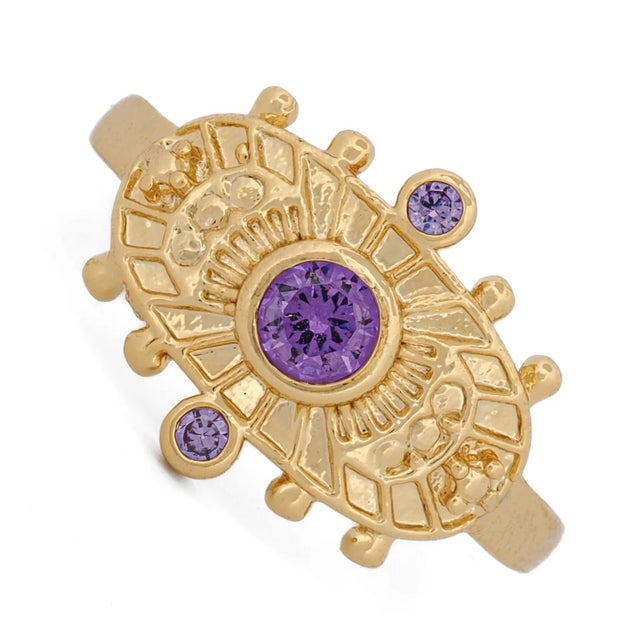 Modern Goddess Cleopatra Amethyst & Gold Adjustable Ring, Size 4 For Sale - Image 3 of 6
