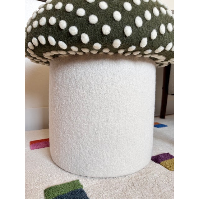 Mushroom Ottoman in Green Wool Fly Agaric For Sale - Image 10 of 11